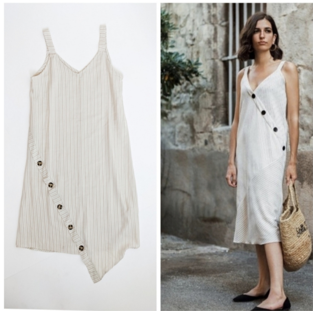 Asymmetrical Linen Cotton Blend Side Button Sun Dess